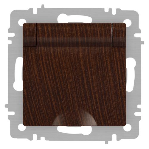Розетка 1-м СП Accent 6-203-10 16А IP20 250В 2P+E Schuko с крышкой AL/CU венге Intro Б0063454