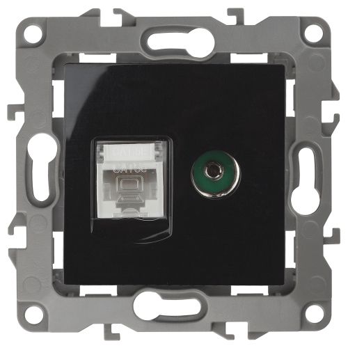 Розетка компьютерная + телевизионная Эра12 12-3110-06 RJ45 + TV IP20 черн. Эра Б0027446