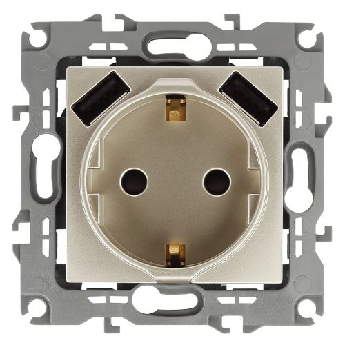 Розетка 16А 250В 2P+E с 2хUSB 5В-3А защ. шторки Эра12 шампань 12-4109-04 ЭРА Б0047843