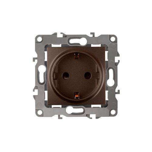 Розетка 1-м СП Эра12 12-2102-13 16А IP20 16AX 250В 2P+E Schuko защ. шторки механизм бронз. Эра Б0019324