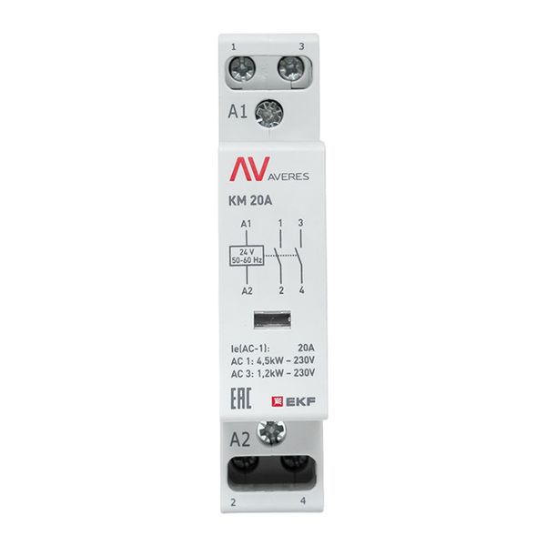 Контактор модульный КМ 20А 2NО 24В AC (1 мод.) AVERES EKF km-av-1-20-20-24V