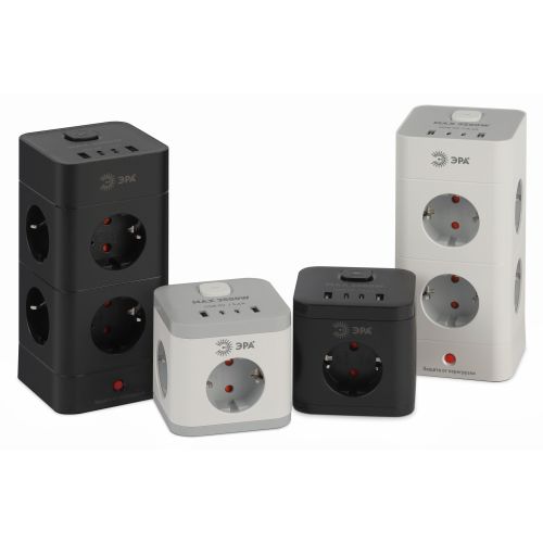 Фильтр сетевой башня 8х1.5 с заземл. 16А IP20 TWR-8es-1.5m-4USB-W с выключателем с защитой + 4хUSB A+C бел. Эра Б0069071