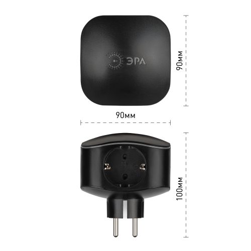 Разветвитель 3-м с заземл. 16А IP20 SP-3e-USB-BLACK 220В + 2хUSB 2100мА защ. шторки черн. Эра Б0046364