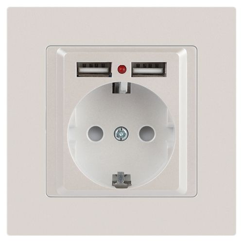 Розетка 1-м СП Accent 6-410-06 16А IP20 250В P+E Schuko + 2хUSB защ. шторки перламутр. Intro Б0063700