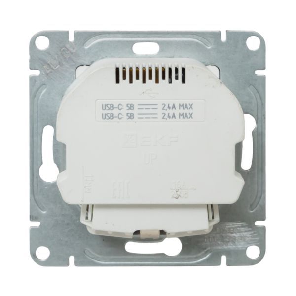 Розетка СП Эпика 16А с 2 USB-C с заземл. защ. шторки механизм крем. EKF UP1-SOI-111-2USBC