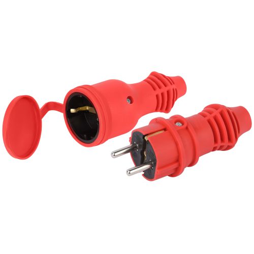 Набор вилка + розетка VX13-R-IP44+RX11-R-IP44 каучуковые с заземл. 16А IP44 прямые красн. Эра Б0072627
