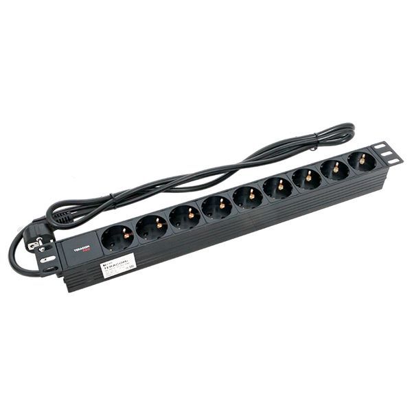 Блок PDU TERACOM PRO 19дюйм 1U 16А/250В 9 роз. Schuko шнур 2м 3х1.5кв.мм вилка Schuko корпус пластик черн. EKF TRP-HPD-PL-16A-9SH-2MSH
