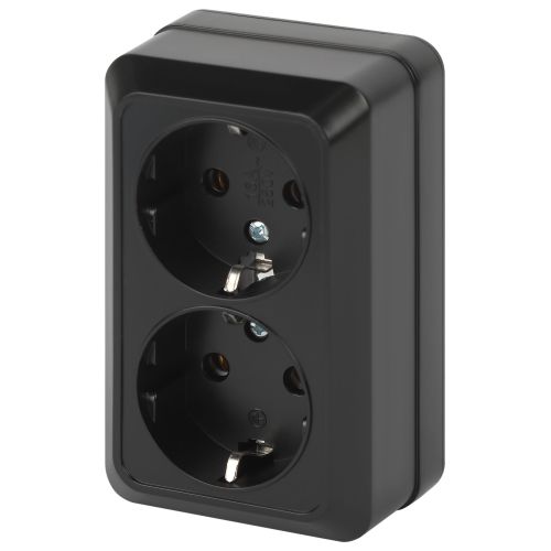 Розетка 2-м ОП Quadro 2-204-05 16А IP20 2х2P+E Schuko 250В с заземл. антрацит Intro Б0069696