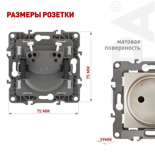 Розетка 1-м СП Эра12 12-2105-04 16А IP20 16AX 250В 2P механизм шампань Эра Б0018257