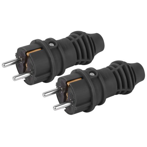 Вилка VX13-B-IP44+VX13-B-IP44 набор каучуковые с заземлением 16А IP44 прямые черн. (уп.2шт) Эра Б0072630