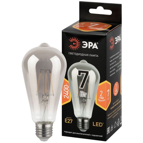 Лампа светодиодная филаментная F-LED ST64-7W-824-E27 smoky 7Вт грушевидная дымчатая 2400К тепл. бел. E27 700лм 230В Эра Б0071205