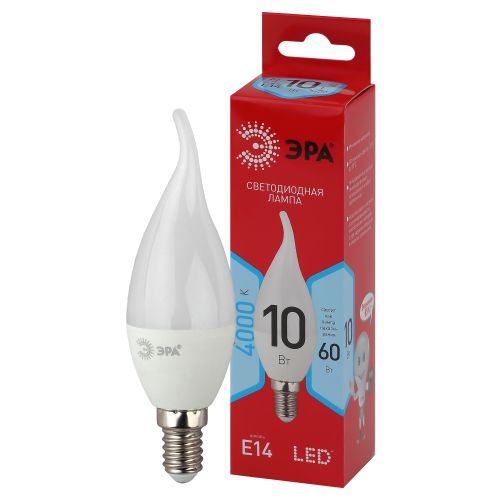 Лампа светодиодная LED BXS-10W-840-E14 R BXS 10Вт свеча на ветру 4000К нейтр. бел. E14 Эра Б0051849
