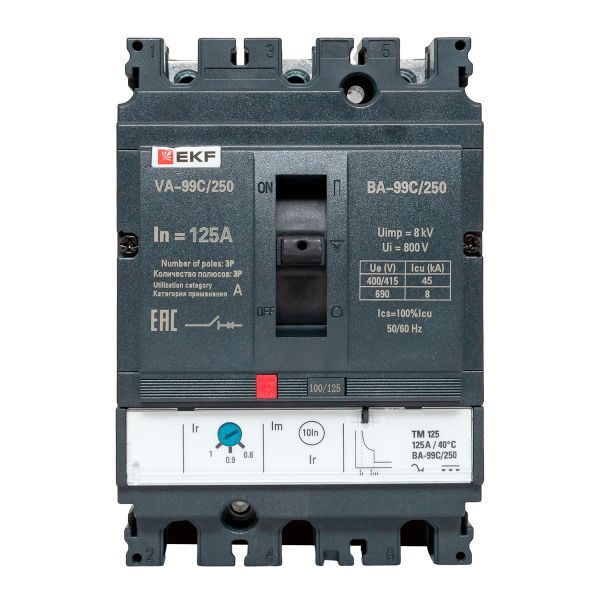 Выключатель автоматический 3п 250/125А 45кА ВА-99C Compact NS PROxima EKF mccb99C-250-125
