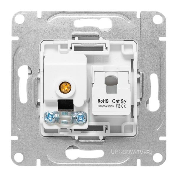 Розетка телевизионная + компьютерная СП Эпика TV + RJ45 кат.5 механизм бел. EKF UP1-SOW-TV+RJ