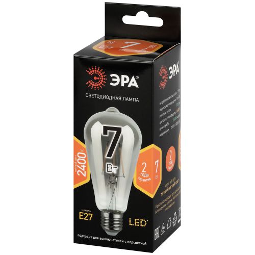 Лампа светодиодная филаментная F-LED ST64-7W-824-E27 smoky 7Вт грушевидная дымчатая 2400К тепл. бел. E27 700лм 230В Эра Б0071205