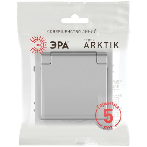 Розетка 1-м СП Arktik 16А IP20 250В с заземл. со шторками с крышкой алюм. 16-2103-03 Эра Б0070436