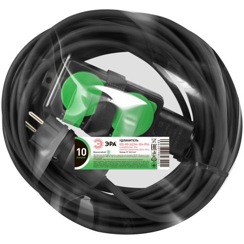 Удлинитель силовой GREEN LINE UDL-KG-3х2.5m-10m-IP44 с крышками с заземл. 4 розетки 10м КГ 3х2.5мм2 IP44 Эра Б0072580