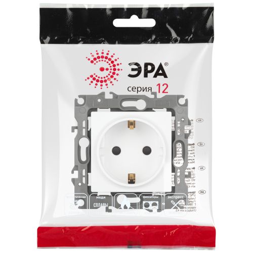 Розетка 16А 250В 2P+E Schuko защ. шторки Эра12 12-2102-01М бел. матов. Эра Б0065661