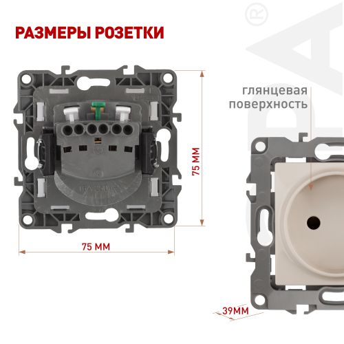 Розетка 1-м СП Эра12 12-2105-02 16А IP20 16AX 250В 2P механизм сл. кость Эра Б0018255
