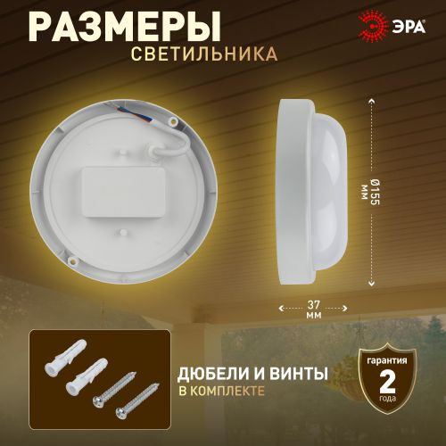 Светильник светодиодный SPB-201-2-40К-012 IP65 12Вт 1140лм 4000К с оптико-акуст. датчиком движения ЖКХ ЭРА Б0047636