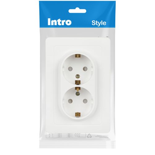 Розетка 2-м СП Style 7-208-01 16А 250В IP20 2х2P+E Schuko с заземл. защ. шторки бел. Intro Б0060625
