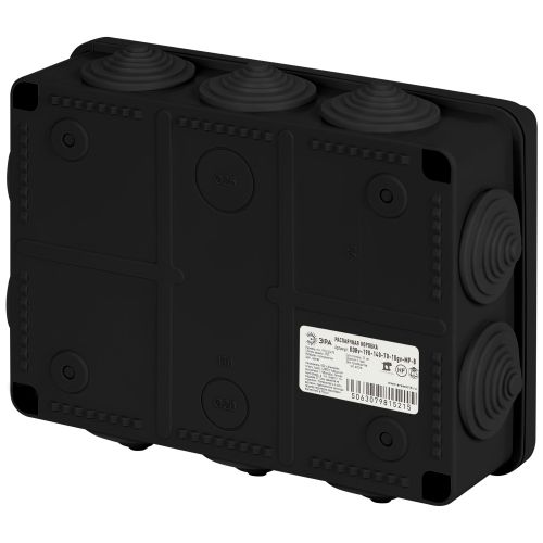 Коробка распаячная KORv-190-140-70-10gv-MP-B 190х140х70мм с гермовводами 10 входов прямой монтаж черн. IP55 Эра Б0073017