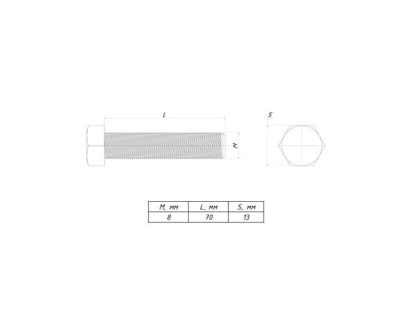 Болт с шестигранной головкой М8х70 EKF b6grm8x70