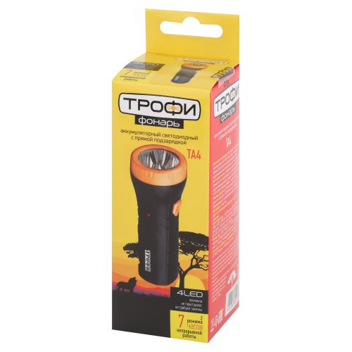 Фонарь аккумуляторный ручной TA4 4LED аккум. 4В 0.5А.ч евровилка (картон. упак.) Трофи Б0002594