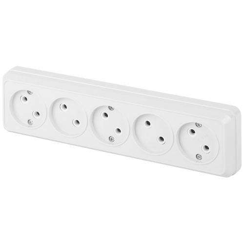 Розетка 5-м ОП Quadro 2-209-01 16А IP20 5х2P 250В без заземл. бел. Intro Б0053847