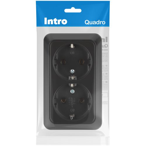 Розетка 2-м ОП Quadro 2-204-05 16А IP20 2х2P+E Schuko 250В с заземл. антрацит Intro Б0069696