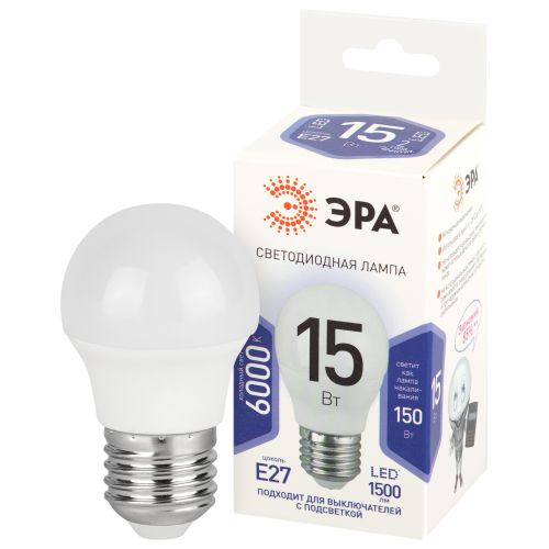 Лампа светодиодная STD LED P45-15W-860-E27 15Вт шар 6000К холод. дневной свет E27 170-265В Эра Б0066833