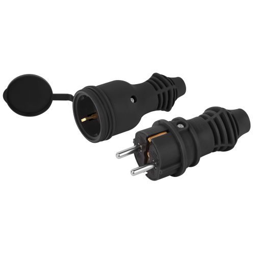 Набор вилка + розетка VX13-B-IP44+RX11-B-IP44 каучуковые с заземл. 16А IP44 прямые черн. Эра Б0072626