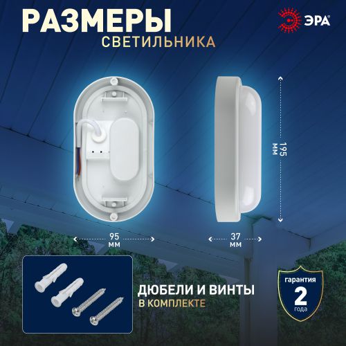 Светильник светодиодный SPB-202-0-65K-012 12Вт 6500К IP65 1140лм 195x95x37 ЖКХ овал Эра Б0047622