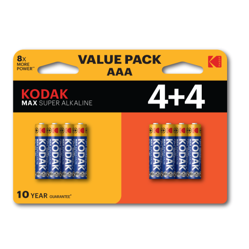 Элемент питания алкалиновый AAA/LR03 1.5В MAX SUPER Alkaline (блист.8шт) 30419896 KODAK Б0057079
