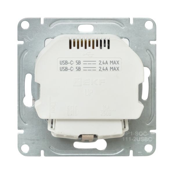 Розетка СП Эпика 16А с 2 USB-C с заземл. защ. шторки механизм шампань EKF UP1-SOC-111-2USBC