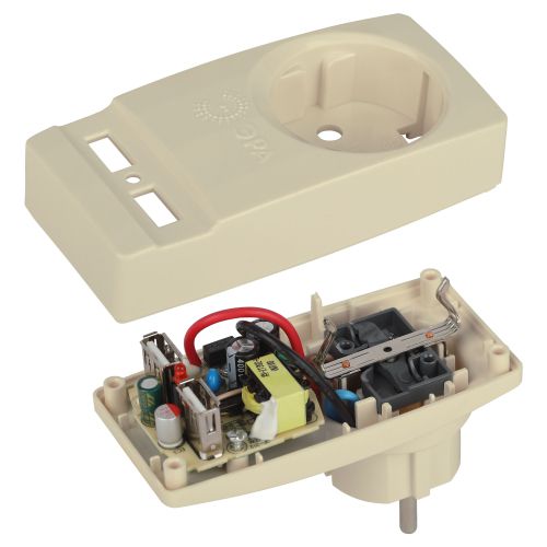 Разветвитель электрический 1-м 16А SP-1e-USB-I 2USB с заземл. сл. кость Эра Б0027836