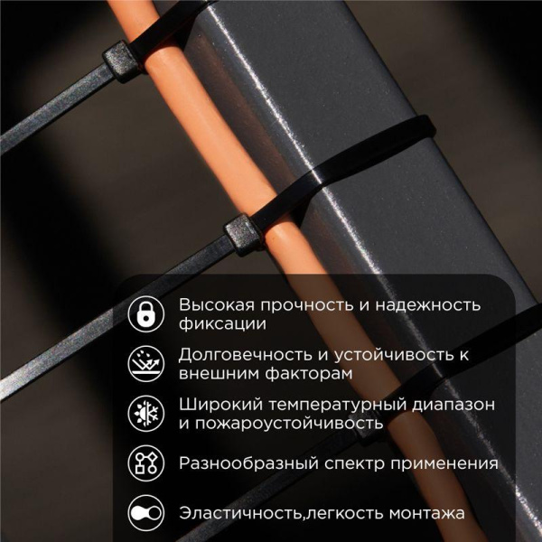 Стяжка кабельная нейлоновая 1020х9.0мм черная (уп.25шт) Rexant 07-1021-25