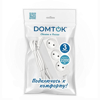 Удлинитель 3х3м без заземл. 10А IP20 2.2кВт ПВС 2х1 бел. DOMTOK 2351