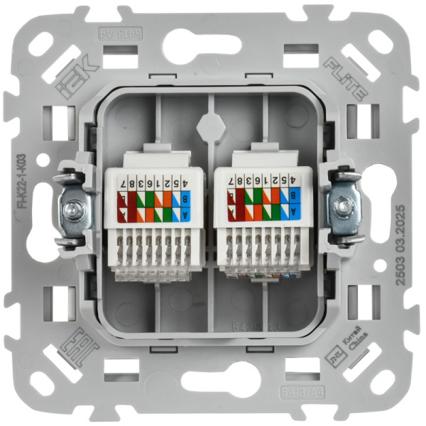Розетка компьютерная 2-м СП FLITE РК5е-2-0-ФлС RJ45 кат.5E UTP механизм сер. IEK FI-K22-1-K03