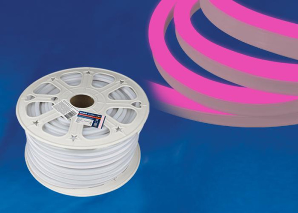 Лента светодиодная ULS-N21-2835-120LED/m-8mm-IP67-220V-8W/m-50M-PINK NEON 120LED/м розов. 8Вт/м IP67 220 8мм гибкая герметичная (уп.50м) Uniel UL-00003768