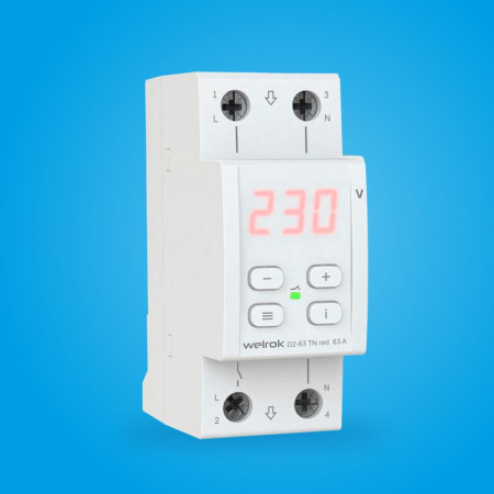Реле напряжения D2-63 TN red (с транзитом нуля) Welrok 4660251141882