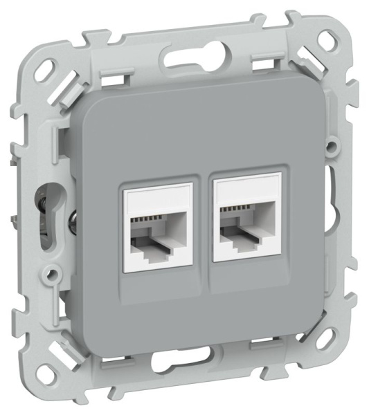 Розетка компьютерная 2-м СП FLITE РК5е-2-0-ФлС RJ45 кат.5E UTP механизм сер. IEK FI-K22-1-K03