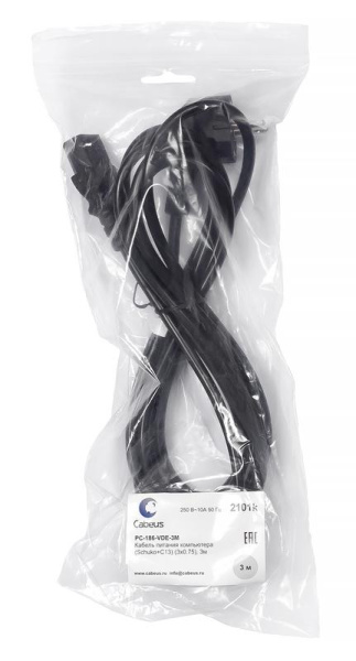 Кабель питания PC-186-VDE-3M компьютера (Schuko+C13) (3х0.75) 3м Cabeus 2101k