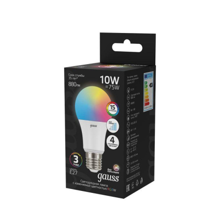 Лампа светодиодная Black 10Вт A60 грушевидная RGBW E27 диммир. GAUSS 102102410