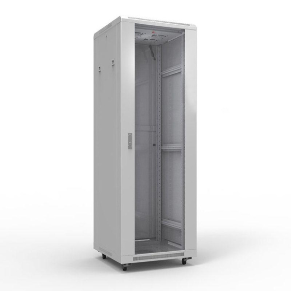 Шкаф телекоммуникационный напольный 19дюйм 47U 600х600мм передняя дверь стекло дверь задняя металл разборный сер. RAL7035 Rexant 04-2304