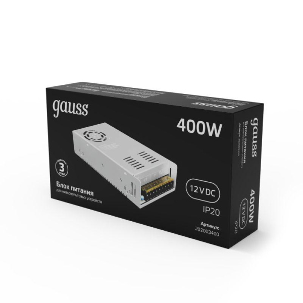 Блок питания для светодиод. ленты Black 400Вт 12В IP20 (драйвер) GAUSS 202003400