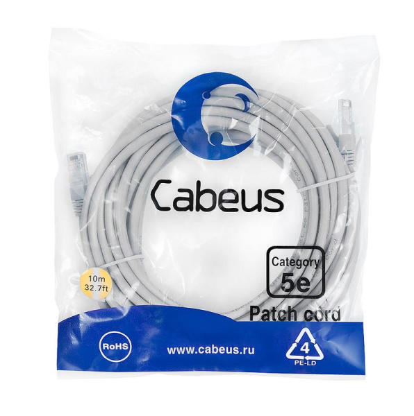 Патч-корд U/UTP кат.5E PC-UTP-RJ45-Cat.5e-15m-LSZH 2xRJ45/8p8c неэкранир. LSZH 15м сер. Cabeus 9592c