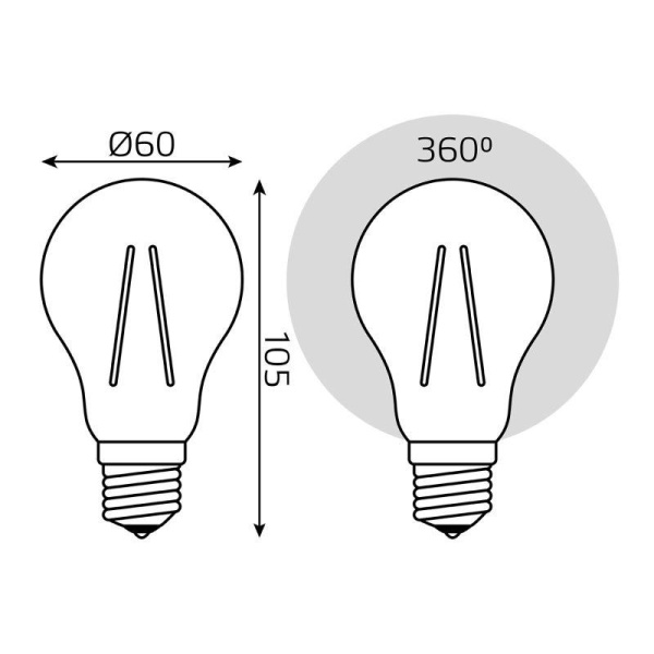 Лампа светодиодная филаментная Filament Elementary А60 7Вт 4100К Е27 560лм GAUSS 22227