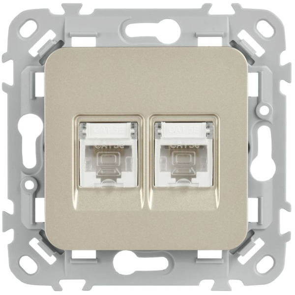 Розетка компьютерная 2-м СП FLITE РК5е-2-0-ФлШ RJ45 кат.5E UTP механизм шампань IEK FI-K22-1-K37
