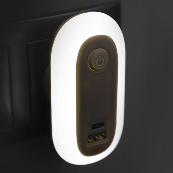 Светильник светодиодный ночник LED USB+TypeC 220В NL-267 Camelion 15384